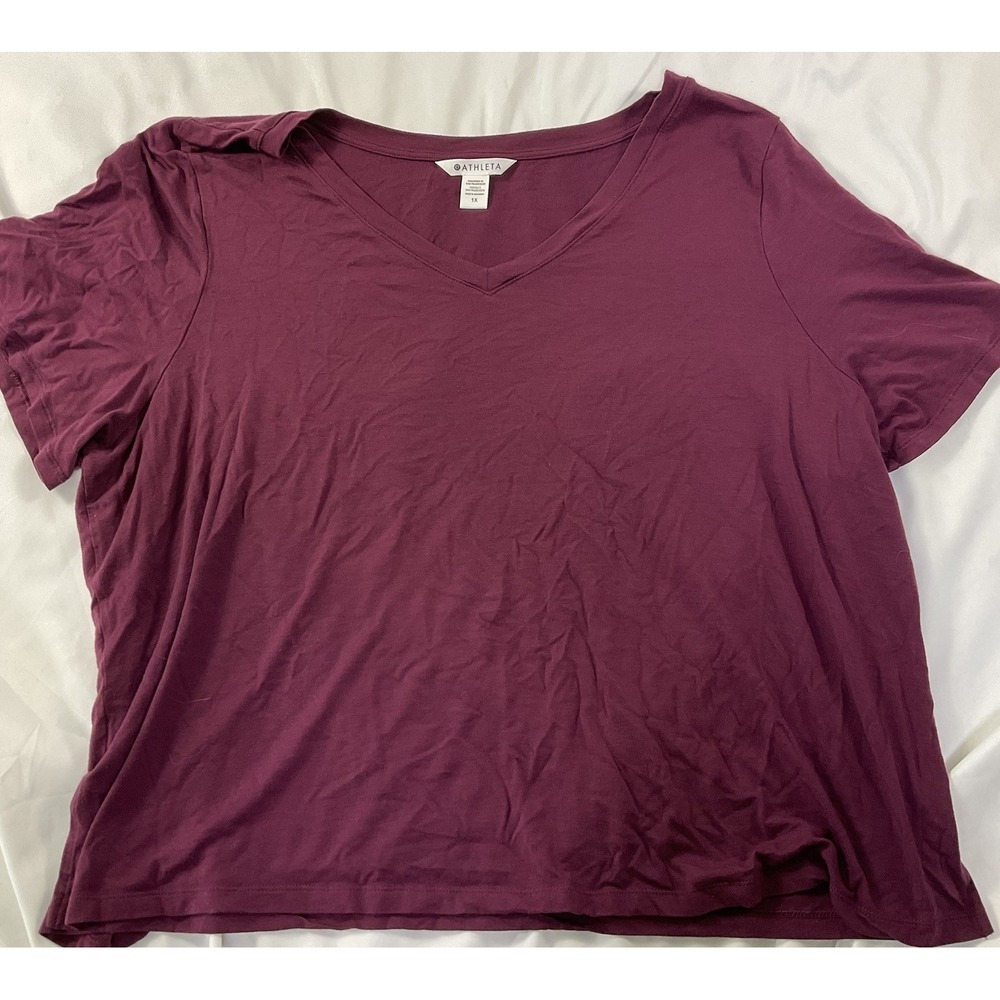 Athleta Womens Size 1X Short Sleeve Magenta Shirt Casual Athletic 170